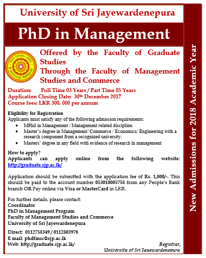 PhD in Management - University of Sri Jayewardenepura